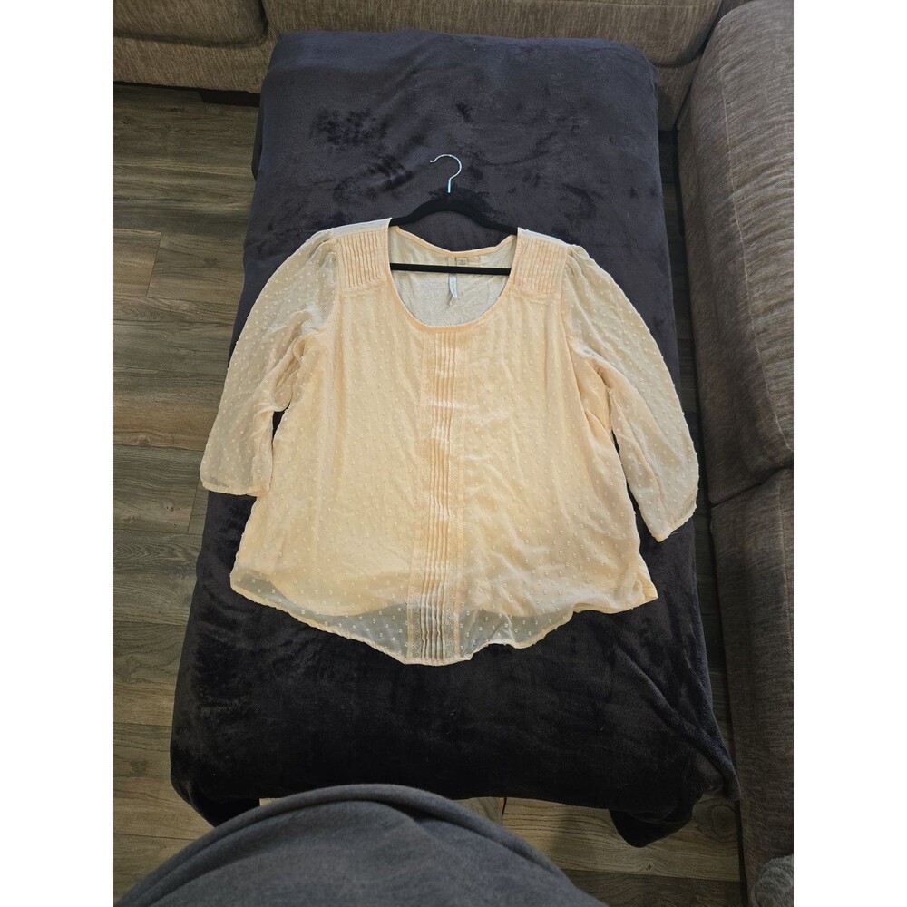 LC Lauren Conrad Peach Swiss Dot Sheer Panel Blouse - XL